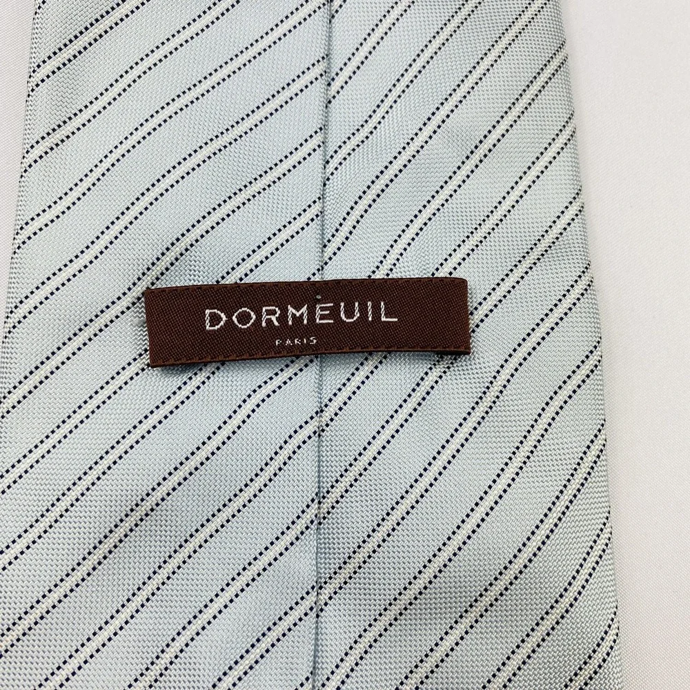 DORMEUIL Paris Light Blue White Striped Pure Silk Tie Size 3.75